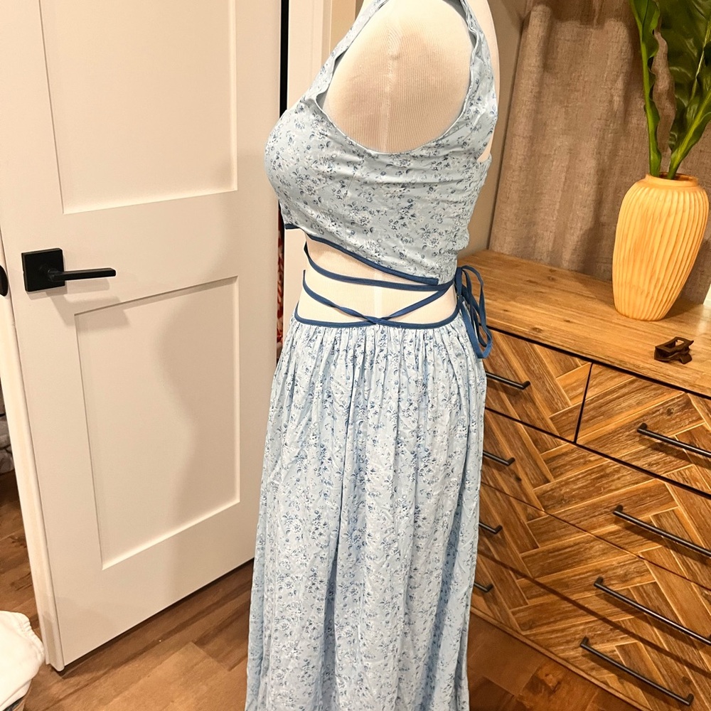 KREWE Blue and White Cut Out Pleated Sundress